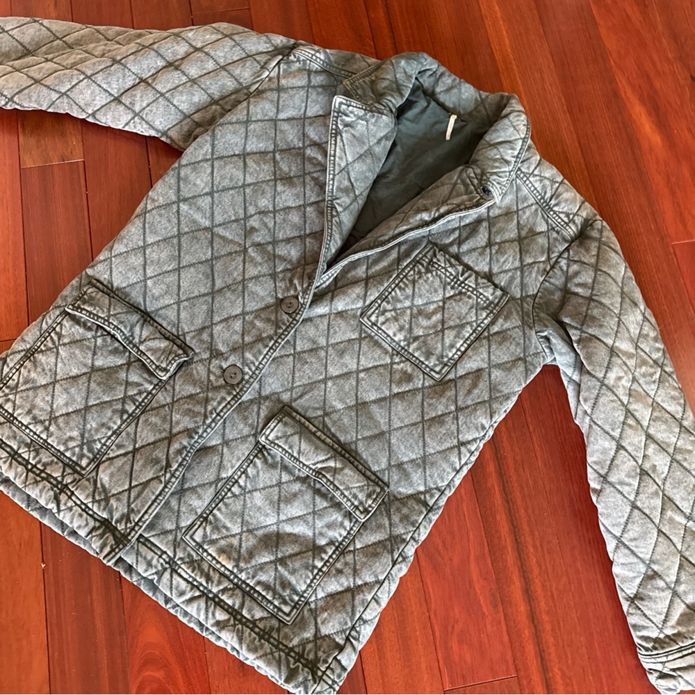 Anthropologie Young Fabulous & Broke Walker Quilted Jacket Barn Coat SZ M Teal - Picture 2 of 6